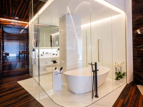 Premier Room | Bathroom | Separate tub and shower, rainfall showerhead, hair dryer, bathrobes