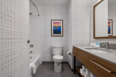 Room, 2 Queen Beds, Refrigerator | Bathroom | Hair dryer, towels, soap, shampoo