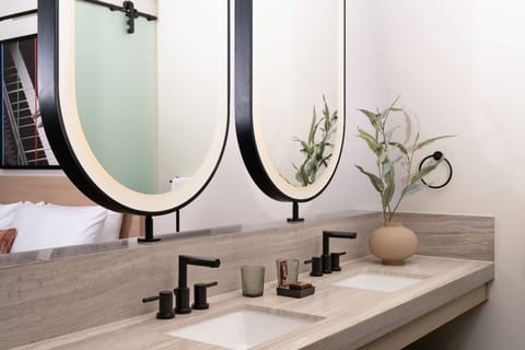 Hair dryer, bathrobes, towels, soap