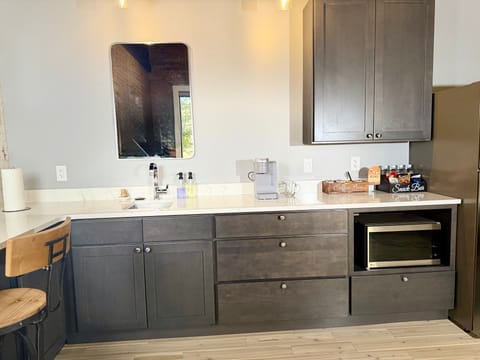 Luxury Studio Suite | Private kitchen | Full-size fridge, microwave, coffee/tea maker, ice maker