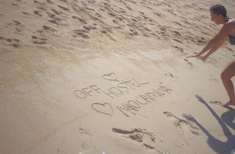 On the beach, white sand