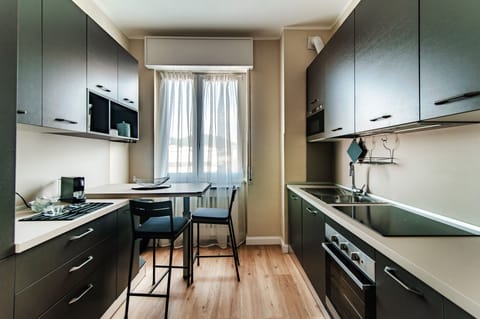 Apartment | Private kitchen | Full-size fridge, microwave, oven, stovetop