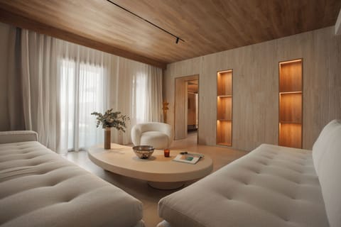 Cedar Forest Suite | Private Pool | Naxos Town View | Living room | Smart TV