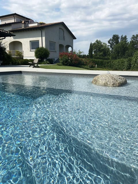 Seasonal outdoor pool, sun loungers