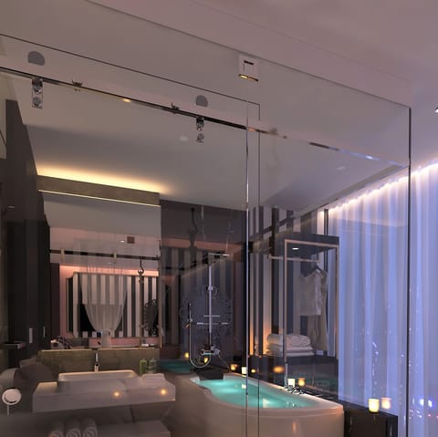 Deluxe Double Room, Park View | Bathroom | Separate tub and shower, hydromassage showerhead, hair dryer, slippers