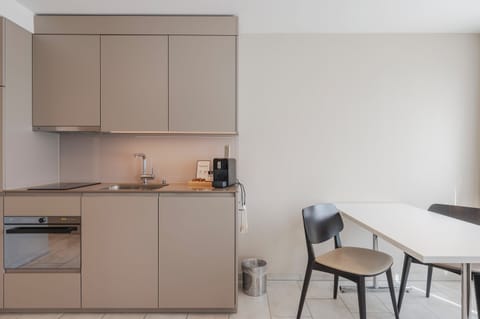 Fridge, microwave, oven, espresso maker