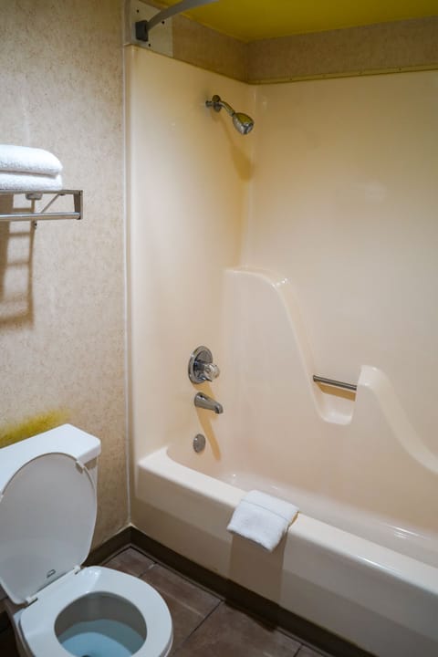 Combined shower/tub, hair dryer, towels