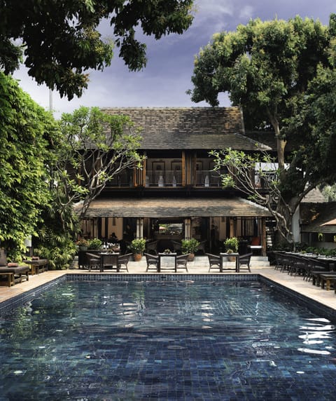 Outdoor pool, pool umbrellas