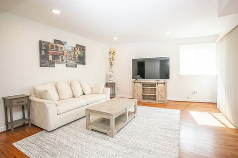 Comfort Apartment, Balcony | Living area | 55-inch LED TV with digital channels, streaming services