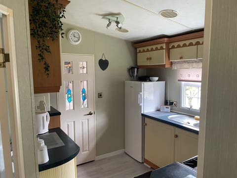 Cabin | Private kitchen | Fridge, microwave, oven, stovetop