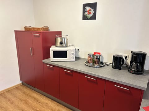Comfort Apartment | Private kitchen | Full-size fridge, microwave, reusable coffee/tea filters