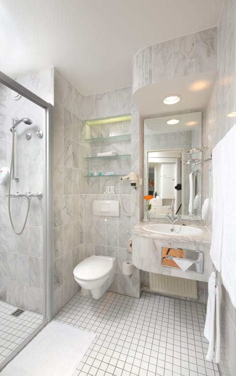 Hair dryer, bathrobes, towels