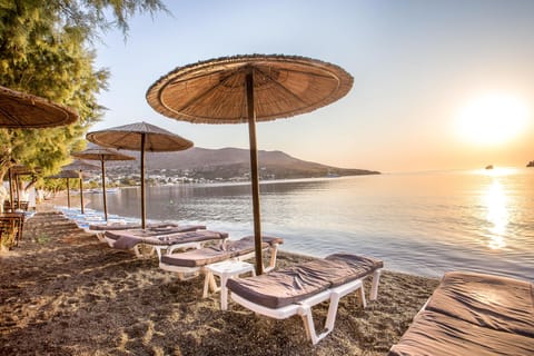 Beach nearby, sun loungers, beach umbrellas, beach bar