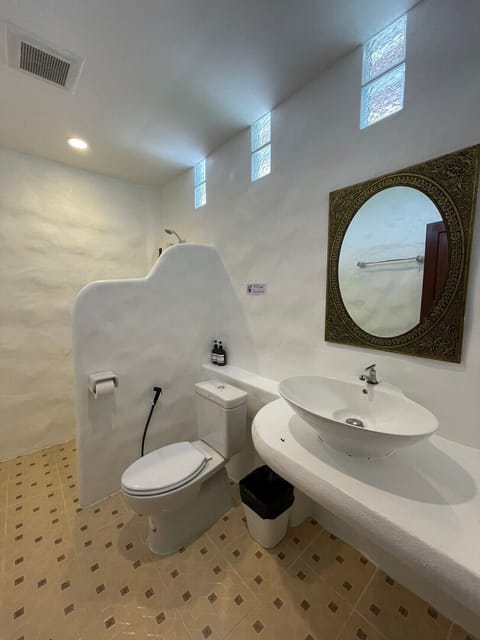 Shower, towels, soap, shampoo