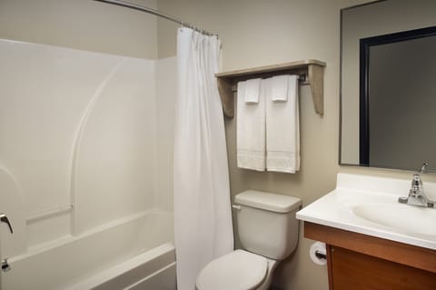 Towels, shampoo, toilet paper