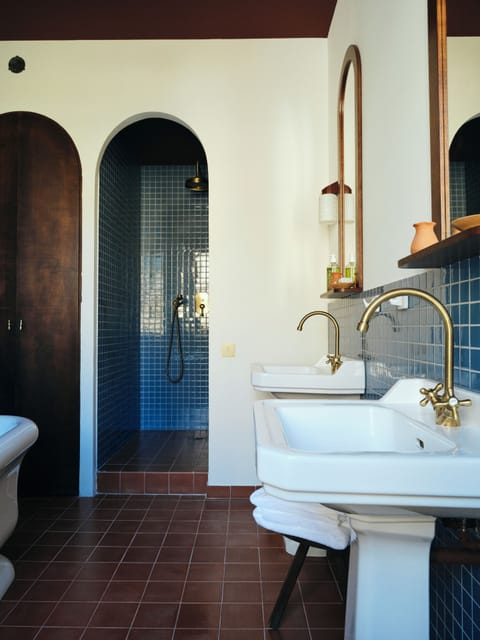 Separate tub and shower, hair dryer, towels, soap