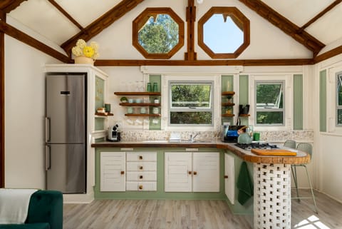 Cabin | Private kitchen | Fridge, microwave, stovetop, electric kettle