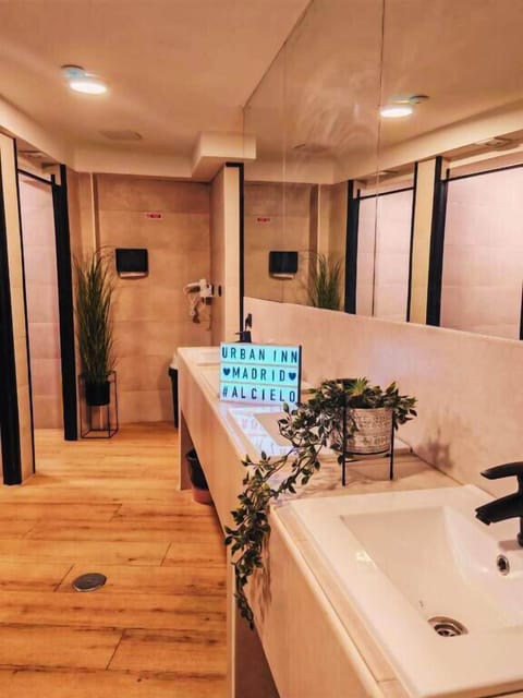 Shower, hair dryer, slippers, soap