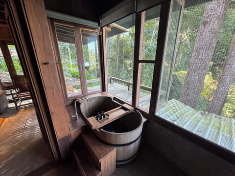 Deluxe Studio Suite, Mountain View | Bathroom | Separate tub and shower, hair dryer, bathrobes, slippers