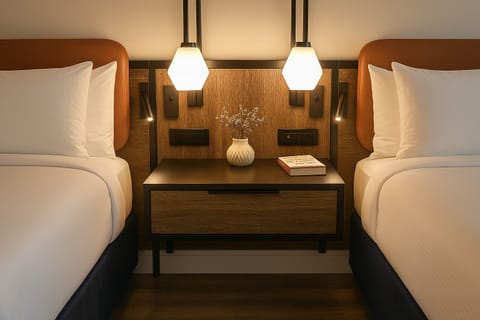 Deluxe Room, 2 Queen Beds, Non Smoking | Desk, laptop workspace, free WiFi, bed sheets