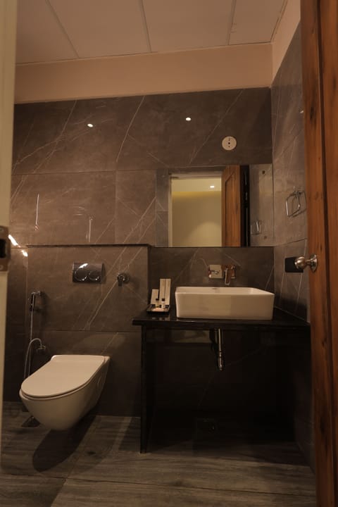 Shower, free toiletries, hair dryer, slippers