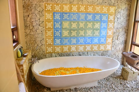 Shower, free toiletries, hair dryer, bathrobes