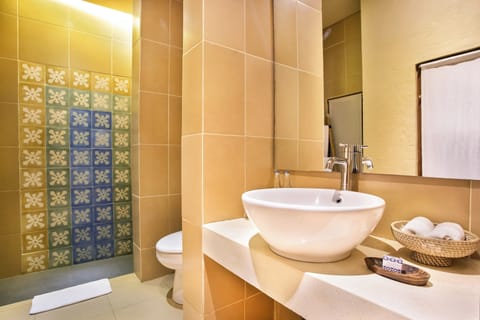 Shower, free toiletries, hair dryer, bathrobes