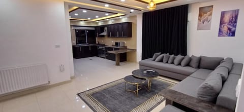 Flat-screen TV, fireplace