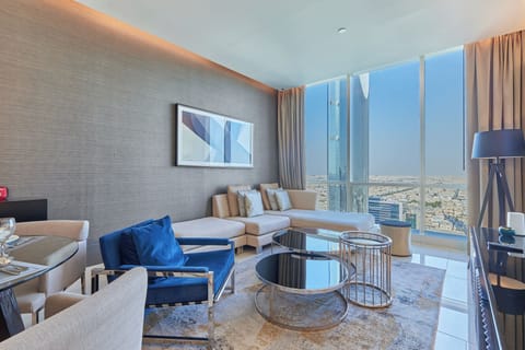 Premium Apartment, City View | Living room | 55-inch Smart TV with satellite channels