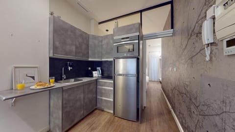 Deluxe Apartment | Private kitchen | Fridge, microwave, oven, cookware/dishes/utensils