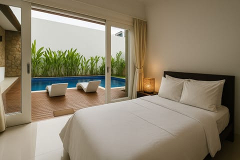Deluxe Double Room, Pool View | Premium bedding, pillowtop beds, minibar, desk