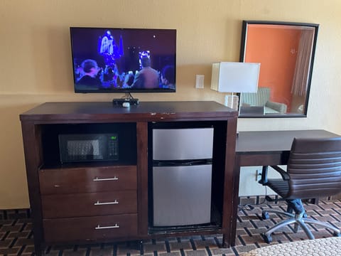 Desk, laptop workspace, blackout drapes, soundproofing