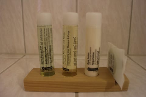 Free toiletries, hair dryer, towels