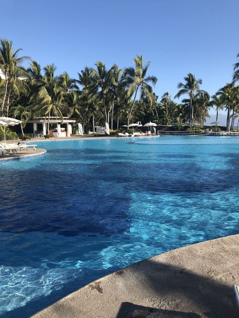 15 outdoor pools, open 9:00 AM to 9:00 PM, free cabanas, pool umbrellas