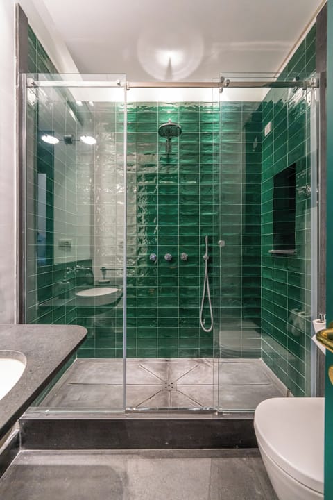 Panoramic Double Room, Balcony, Partial Sea View | Bathroom | Bathrobes