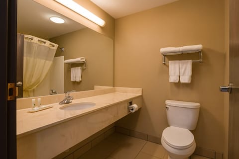 Combined shower/tub, hair dryer, towels