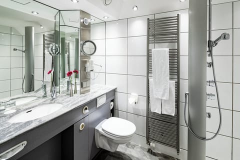 Hair dryer, bathrobes, towels