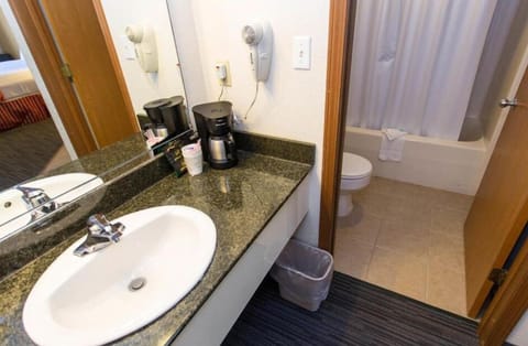 Combined shower/tub, hair dryer, towels