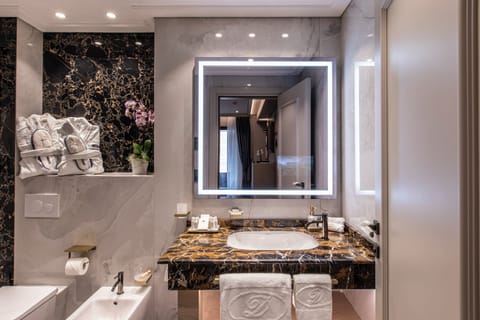 Double Room, Terrace (Prestige) | Bathroom | Hair dryer, slippers, towels, soap