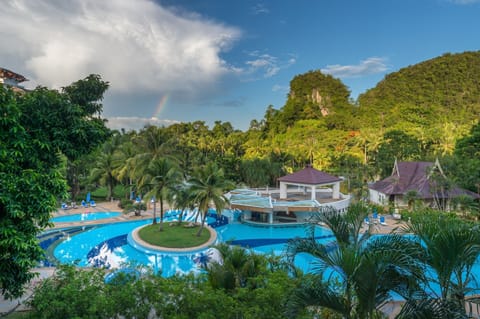 Outdoor pool, pool umbrellas