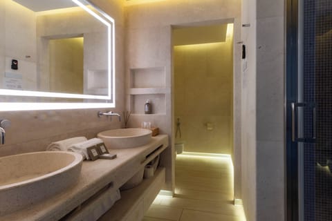 Deluxe Double or Twin Room, Patio, Pool View | Bathroom | Shower, hair dryer, bathrobes, slippers