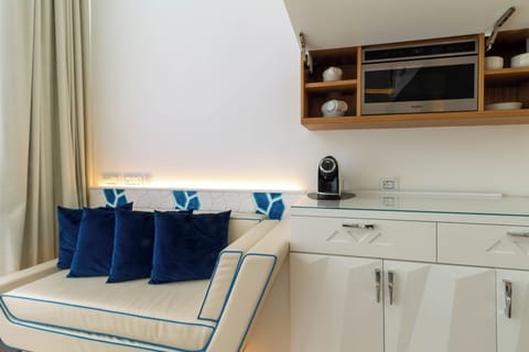 Mini-fridge, microwave, espresso maker, coffee/tea maker