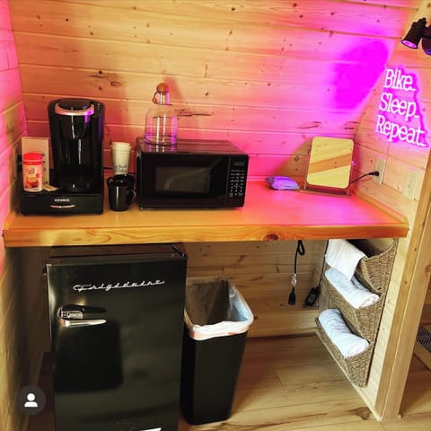 Mini-fridge, microwave, espresso maker, coffee/tea maker