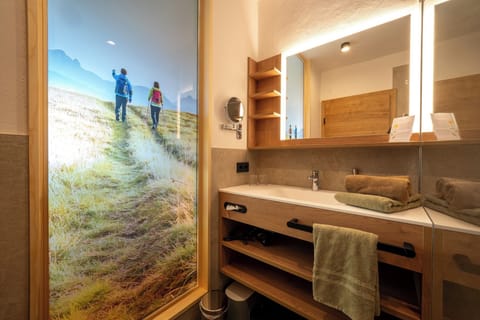 Hair dryer, heated floors, towels, soap