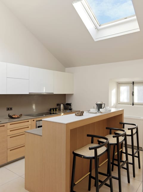 Historical Penthouse | Private kitchen | Full-size fridge, microwave, oven, stovetop