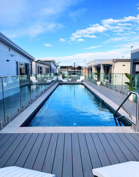 Outdoor pool, open 8:00 AM to 9:00 PM, sun loungers