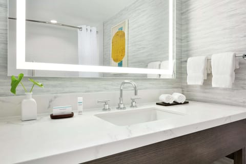 Combined shower/tub, free toiletries, hair dryer, towels