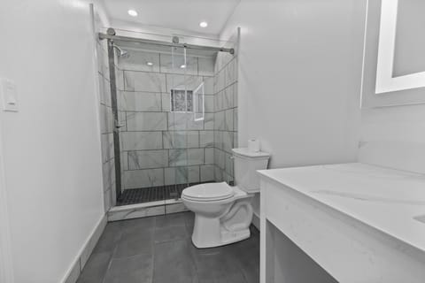 Shower, towels, soap, shampoo