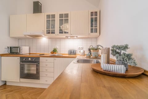 Apartment | Private kitchen | Fridge, microwave, oven, stovetop