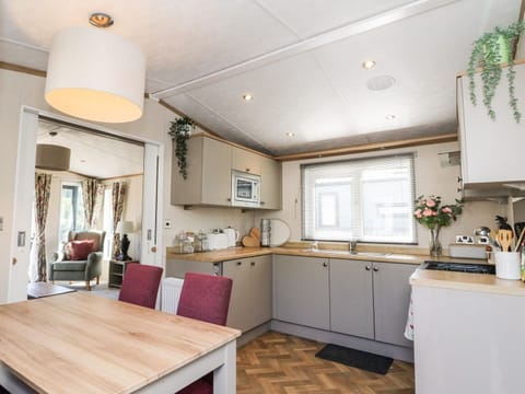 Fridge, electric kettle, toaster, cookware/dishes/utensils